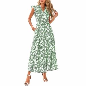 Green Floral V-Neck Maxi Dress